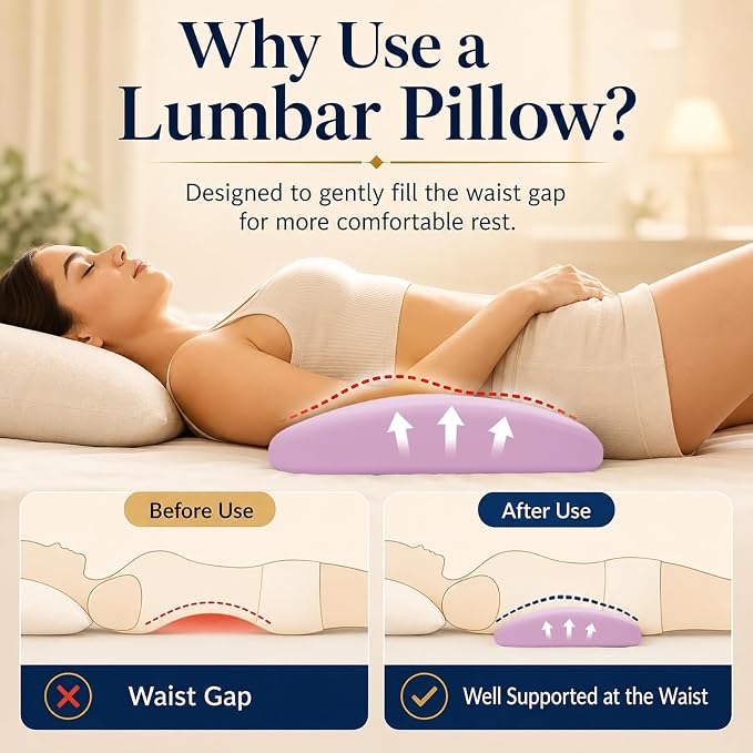 vamorry Throw Pillows Lumbar Support Pillow for Bed – Memory Foam Waist Pillow with Cooling Cover for Comfortable Back Support – Bolster Pillow for Side, Back & Stomach Sleepers – for Bed, Sofa, Car