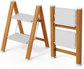 HBTower Step Ladder, Aluminum Foldable Step Stool with Anti-Slip Wide Pedal, Lightweight Step Ladder for Home Kitchen Office - WhiteWoodgrain