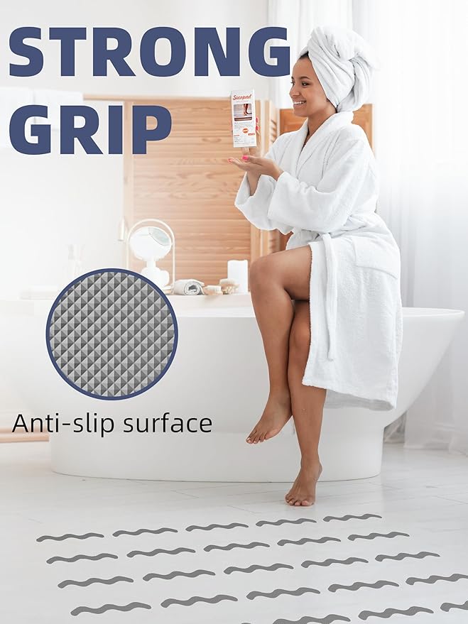 Secopad Patented Anti Slip Shower Stickers, 24PCS Adhesive Decals Safety Strips with Scraper for Bath Tub, Shower Floor, Stairs, Grey, 0.8"*8"