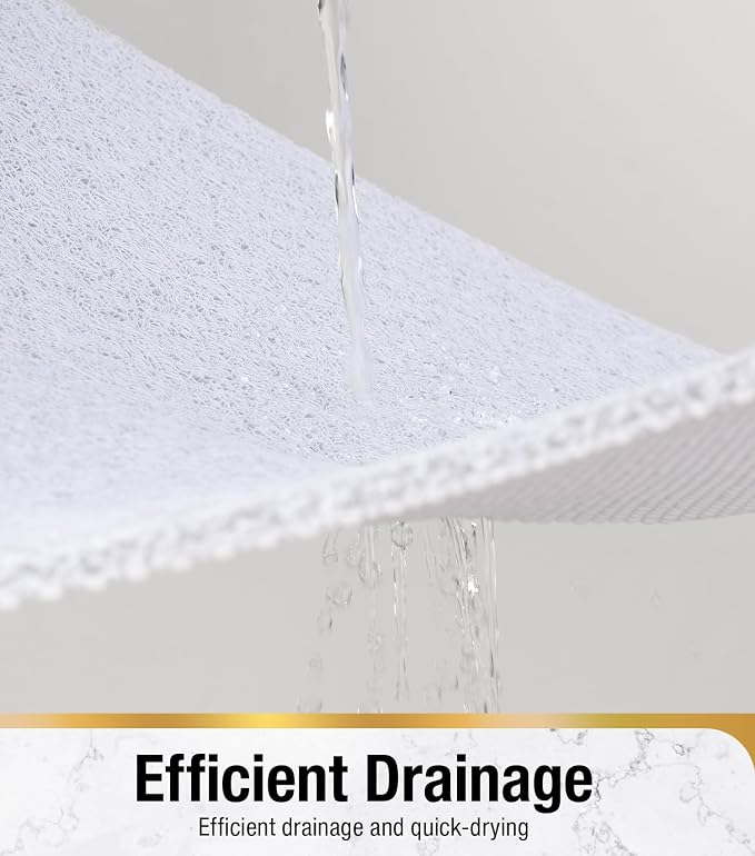 HITSLAM Shower Mat, 24x24 Inch Square Non Slip Bathtub Mat, Soft PVC Loofah Bath Mat for Tub with Hanging Holes, Quick Drying Shower Floor Mat, Without Suction Cups, White