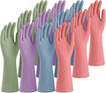 Rubber Cleaning Gloves for Dishwashing, 12 Pairs Reusable Kitchen Gloves for Washing Dishes and Household Cleaning, Colorful Gloves with Flocked Lining and Non-Slip Grip, Perfect for Women Men - M