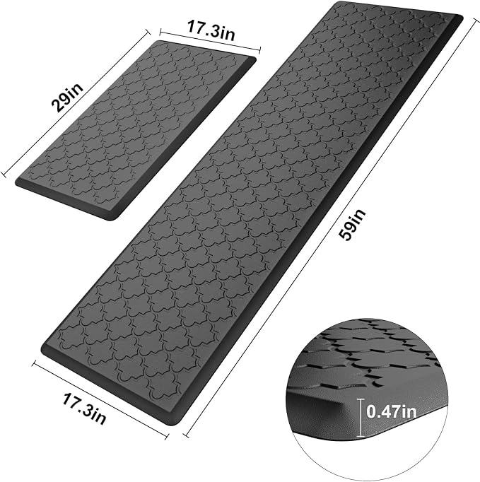 Kitchen Mats for Floor 2 Piece - Anti Fatigue Mats for Kitchen Floor - Non Slip Cushioned Rugs for Standing, Office, Sink, Laundry, Black