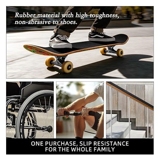 WELSTIK 9" x 16.4FT Rubber Skateboard Grip Tape - Extra Wide Anti-Slip Traction Sheet, Non-Abrasive Shoe Friendly Grip Tape for Skateboard Decks, Scooters, Tool Handles, and Stairs - Black