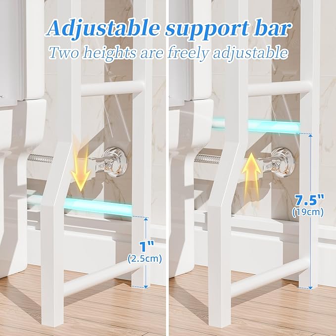 Simple Trending 4 Tier Over The Toilet Storage with Drawers, Heavy Duty Bathroom Stand Organizer Metal Shelves for Laundry, White