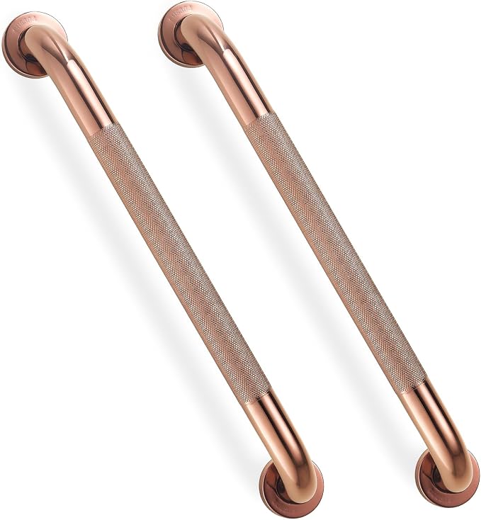 Grab Bars for Shower, Zynuhmo 2 Pack 20 Inch Anti Slip Safety Grab Bar 1.25" Diameter Stainless Steel Shower Handrails for Handicap Injury Pregnant Senior Assist Bath Shower Handles(Rose Gold)