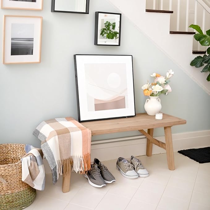 SwallowLiving 43" Solid Wood Entry Bench - Rustic Farmhouse Style Hallway Seating for Living Room, Dining Room Entryway - Handcrafted Natural Finish