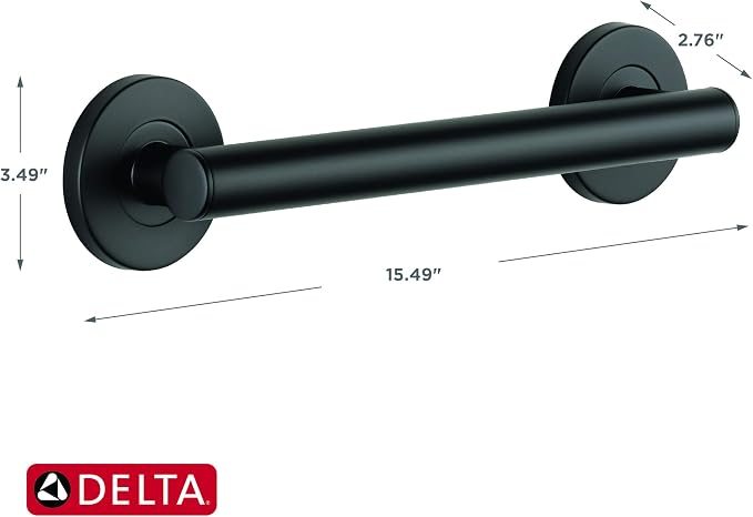 Delta Contemporary (1-Pack) 12' Shower Grab Bar ADA Compliant Matte Black 450 lb Capacity Bathroom Safety Handle for Shower, Bathtub | Wall Mounted Balance Assist, Handicap Grip 41812-BL