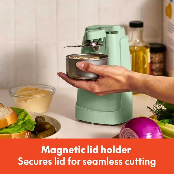 bella Electric Can Opener and Knife Sharpener, Removable Cutting Lever, Cord Storage, Stainless Steel Blade, Seaglass