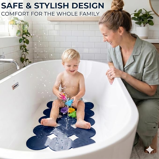Webos Non Slip Bathtub Mat Shower Mat Bath Mat Tub Mats with Strong Suction Cups Soft Natural Rubber Bath Mat for Inside The tub (Ivy-Blue, 28x16 inch)