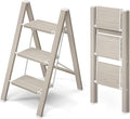 Mayi Plus 3 Step Ladder,Aluminum Folding Step Stool for Adults,Step Ladder with Wide Anti-Slip Pedal,330 lbs Capacity for Home,Kitchen,Library,Office(Fir Woodgrain)