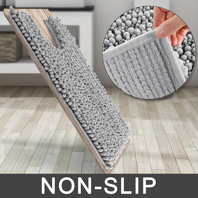 Yimobra Toilet Rug U Shaped Washable 24x24 Inch - Ultra Soft Absorbent Chenille Bath Rugs for Toilet, Quick Dry & Machine Washable, Non Slip Contour Bathroom Mat, Gray