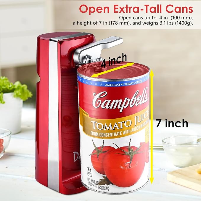 Davivy Can Opener Electric,Removable Stainless Steel Cutter and 3-in-1 Design with Sharpener and Bottle Opener (Red)