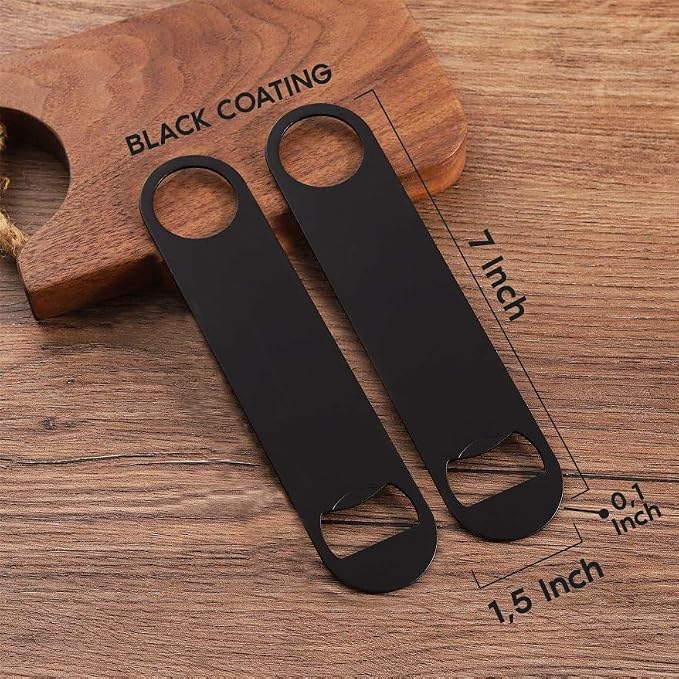WineOp 2 Packs Slim Flat Speed Beer Bottle Opener for Bartenders, Kitchen, Bar, Restaurant, Home Party Use | 7 Inches Stainless Steel Heavy Duty and Pocket Size (Black and Black)