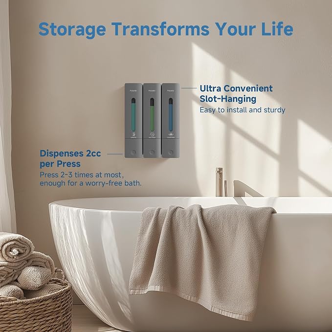 Shampoo and Conditioner Dispenser - Shower Soap Dispenser Wall Mounted No Drill - Shampoo Conditioner Body Wash Dispenser 3 Chamber - Easy Install for Bathroom Hotel Gungrey 1200ml