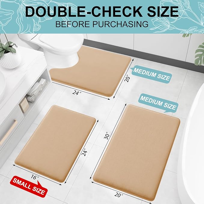 Smiry Memory Foam Bath Mat 47x20, Extra Soft and Absorbent Bathroom Mats, Non Slip Washable Carpet for Floor, Shower and Tub, Camel