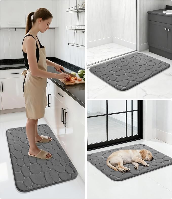 YIHOUSE Memory Foam Cobblestone Rugs Super Water Absorbent Bath Mats for Bathroom Machine Washable Bath Rugs(20x32,Dark Gray)