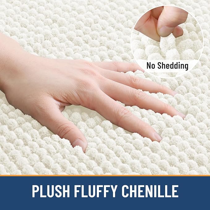 Arotive Bathroom Rugs 24" x 16", Ultra Soft Absorbent Chenille Bath Rugs, Non-Slip Rubber Backing, Machine Washable Bath Mats for Bathroom Floor, Tub and Shower, Home Decor Accessories, Ivory