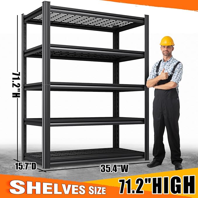 Set of 5-71"H Garage Shelving-3000LBS 5 Tier Storage Shelves,Adjustable Heavy Duty Metal Shelving Unit and Storage Large Wire Rack,Utility Steel Shelf For Shop Warehouse Industrial Pantry 71"x35"x16"