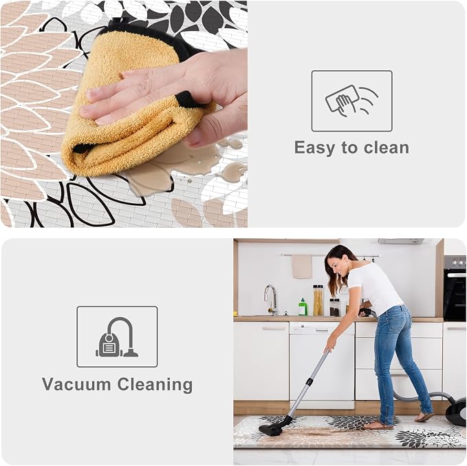 Kitchen Rugs and Mats Cushioned Anti Fatigue Kitchen Mat 2PCS Non-Skid Waterproof Boho Kitchen Runner Rug Comfort Foam Standing Mat for Office,Laundry,Kitchen Sink,Grey Floral