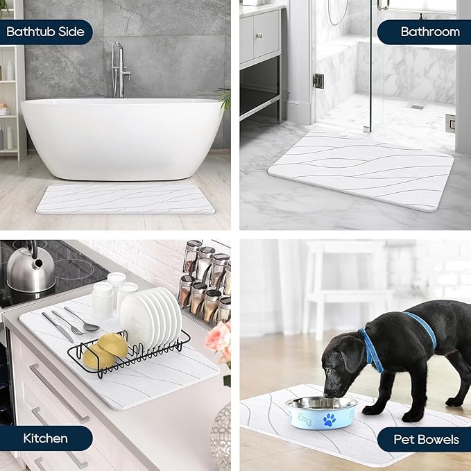 Closefriend Diatomite Stone Bath Mat - Fast Drying Bathroom Stone.Absorbent Quick Dry Diatomaceous Earth Bath MatNonslip - White 2 Pack