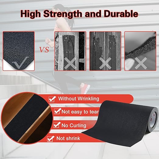 S&X 12” x 33' Anti Slip Grip Tape – Non-Slip Skid Tape for Skateboards, Outdoor Stair Treads, Wooden Steps, and Exterior Tread Strips – Waterproof, Durable, Strong Adhesive, High Traction Safety Tape