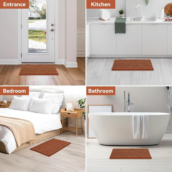 Bcoimo 30"×20" Chenille Bath Mat – Non-Slip with Backing Bath Rug Ultra-Absorbent and Machine Washable Bathroom Mat Quick-Dry Design. Ideal for Bathroom and Tub Areas