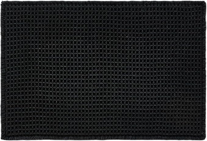 TYUU Black Bathroom Rug, Waffle Bath Mat Non Slip Washable Super Absorbent Quick Dry Boho Farmhouse Bathroom Decor, 30"x20" Black