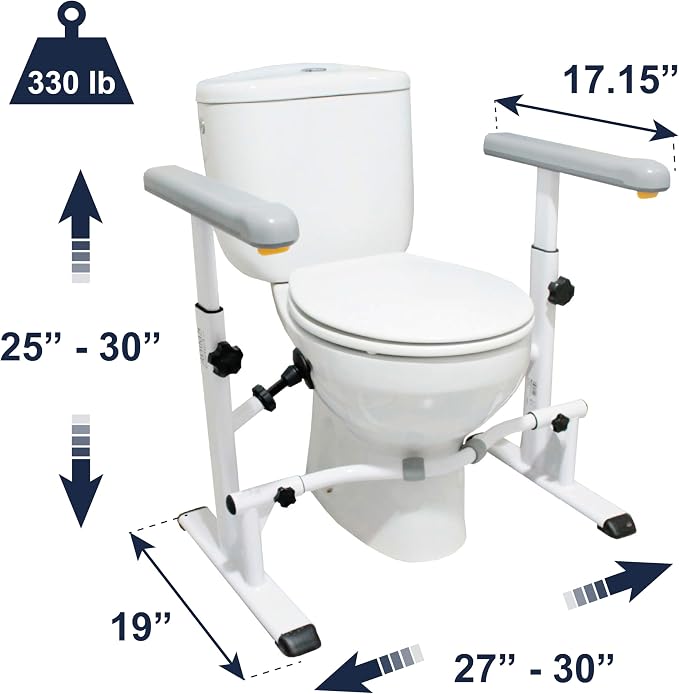 KMINA Toilet Safety Rails for Seniors, Heavy Duty Frame with Handles, Adjustable Height and Width, Handicap Grab Bars
