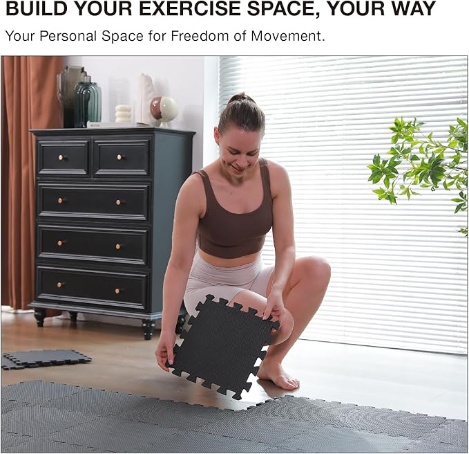 AIRHOP 18 PCS Gym Floor Mat, EVA Foam Puzzle Gym Mat, High-Density Interlocking Foam Floor Tiles for Home Gym, Play Workout Garage Kitchen Flooring 12.6"x12.6"x0.4"