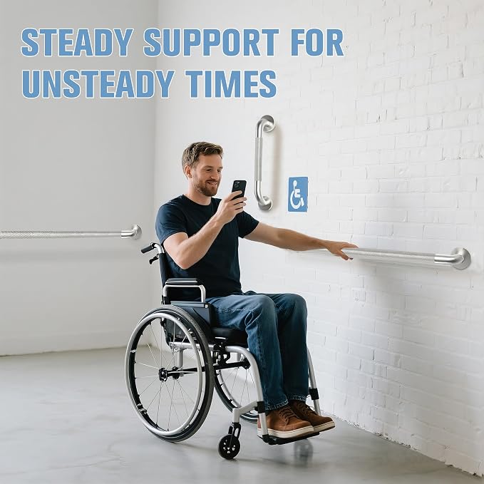 24 Inch Shower Grab Bar for Seniors 2 Pack, Heavy Duty 304 Stainless Steel Anti-Slip Bathroom Safety Handicap Grab Bar for Shower, Bathtub & Toilet, Wall Mounted, Supports 500lbs