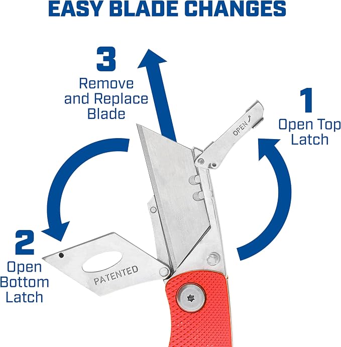 Sheffield Folding Utility Knife, Accepts Standard Utility Knife Blades, Box Cutter Aluminum Handle, Razor Blades Included, For Home, Office, Trades, and Warehouse