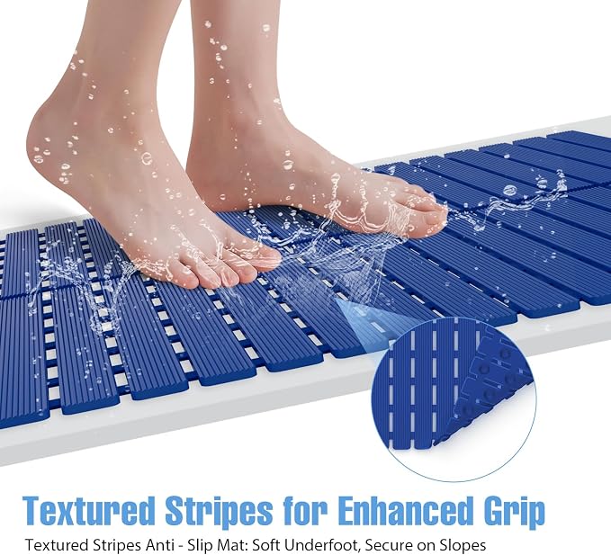 Shower Mat Non-Slip Bath Mat for Tub and Shower Stall,236 Suction Cups with Drain Holes, Quick Dry Machine Washable, Extra Grip for Stand Up Showers, Bathroom Essentials 24x24 Inch (Blue)