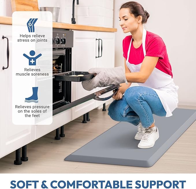 4/5 Inch Thick Kitchen Mat - Cushioned Anti Fatigue Mats for Kitchen Floor - Easy to Clean, Waterproof, Non-Slip Kitchen Rug for Sink, Office, Kitchen (20''x32'' Grey)