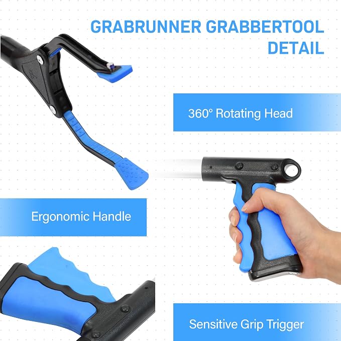 32 inch GrabRunner Foldable Reacher Grabber Tool with Strong Magnetic Tip for Seniors, Disabled, After Surgery Recovery (Blue)