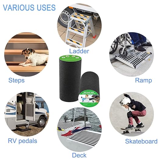 Yorwe Anti Slip Tape, High Traction, Strong Grip Abrasive, Not Easy Leaving Adhesive Residue, Indoor & Outdoor (12" Width x 190" Long, Black)