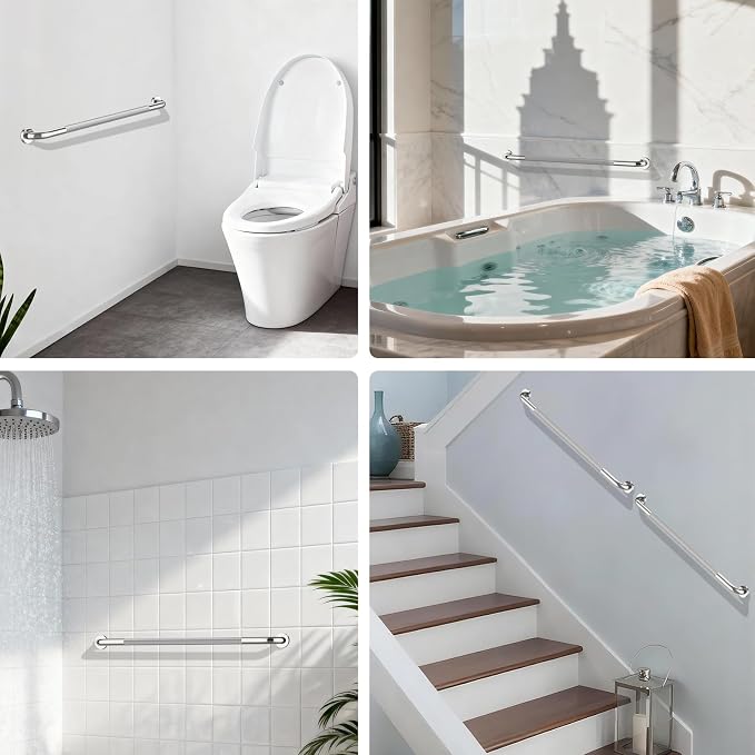 Chrome Bathroom Grab Bars 40 Inch, iHansee Anti Slip Grab Bar w/Knurled Grip, Stainless Steel Safety Handle for Bathtub, Wall Mounted Balance Support Handrail, Handicap Shower Bars for Senior Elderly