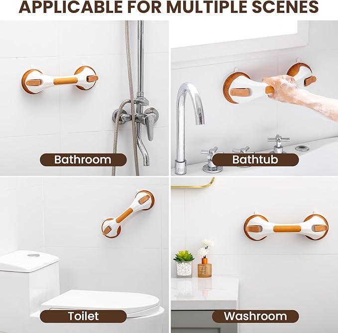 TAILI Grab Bars for Bathtubs and Showers 2 Pack Suction Grab Bar, Heavy Duty Shower Handle Removable Bath Handrails for Seniors and Elderly, Bathroom Safety Grip No Drilling Waterproof, Wood Grain, G9