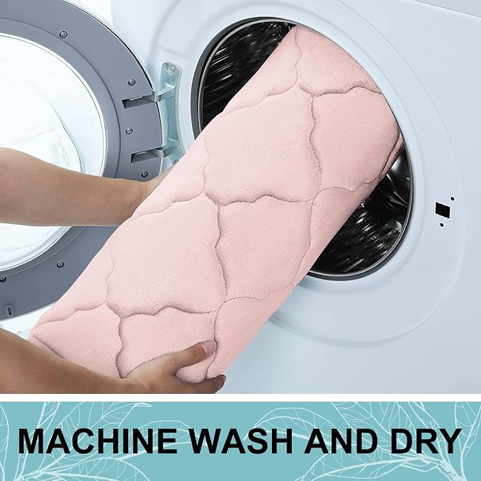 OLANLY Memory Foam Bath Mat Rug 47x24, Ultra Soft and Absorbent Bathroom Rugs, Non-Slip, Comfortable, Machine Washable Bath Carpet for Bathroom Floor, Tub, Shower and Home Decor Accessories, Pink