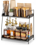ANBOXIT 2-Tier Coffee Station Organizer, Wooden Kitchen Counter Shelf - Black