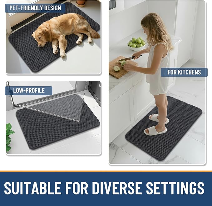 Arotive Bathroom Rugs 36" x 24", Ultra Soft Absorbent Chenille Bath Rugs, Non-Slip Rubber Backing, Machine Washable Bath Mats for Bathroom Floor, Tub and Shower, Home Decor Accessories, Dark Grey
