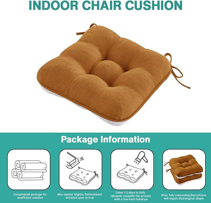 BETU Chair Cushions for Dining Chairs Set of 4,Thick Kitchen Table Chair Pads with Ties,Non Slip Backing and Covers, Seat Cushion for Dining Room,Bar,Patio Chairs,15.5"X15.5"X3.5"