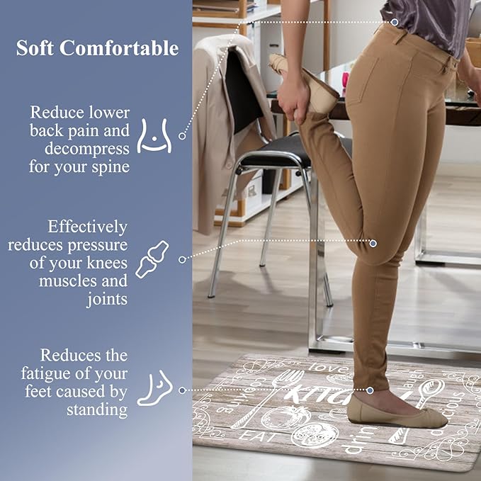 HEBE Kitchen Rugs Set of 2, Cushioned Anti Fatigue Kitchen Mats for Floor, Non Slip Waterproof Comfort Standing Desk Mat Carpet for Sink, Stove, Laundry Room