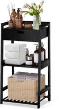 POXAKA 3 Tier Bamboo Bathroom Shelves with Drawer, Ladder Shelf for Bathroom Storage, Space-Saving Design, Stylish Display Nightstand, Stylish Storage Solution for Home, Living Room, Kitchen, Office