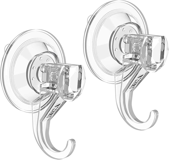 VIS'V Shower Suction Cup Hooks, Removable and Reusable, Clear, Small, 6 Pcs | Clear Invisible Design, Locking Suction Technology, Dual Vacuum Suction, Heavy Duty, Fits for Smooth Flat Surfaces