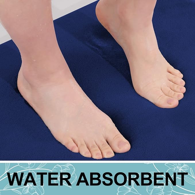 Smiry Memory Foam Bath Mat 47x20, Extra Soft and Absorbent Bathroom Mats, Non Slip Washable Carpet for Floor, Shower and Tub, Navy Blue