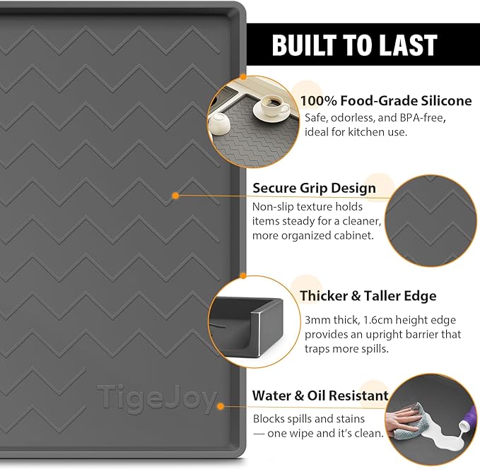 TigeJoy 19" x 19" Under Sink Mats for Kitchen Waterproof, Leak-Proof Silicone Mat Sink Protector and Cabinet Liner, Kitchen Essentials Organizer and Storage, Boot or Shoe Tray, Pet Feeding Mat