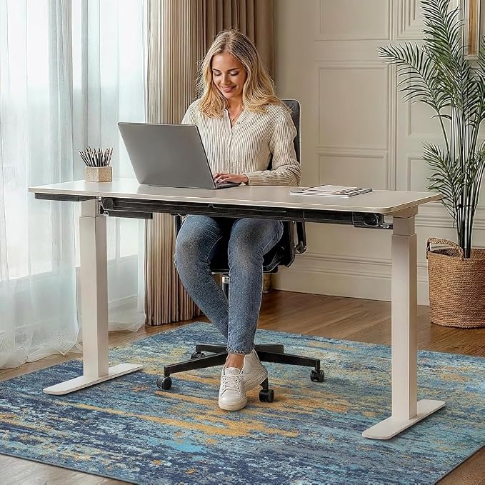 48"x72" Office Chair Mat for Hardwood Tile Floor, Under Desk Carpet Protector for Rolling Computer Chair Mat, Machine Washable Area Rug, Anti-Slip 1/5" Thick Low Pile Thin Vinyl Floor Mat, Blue Orange