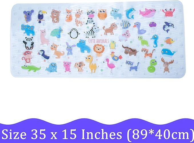 BEEHOMEE Bath Mats for Tub Kids,Baby Toddler - Large Cartoon Non-Slip Bathroom Bathtub Anti-Slip Shower Mats for Floor 35x15,Machine Washable XL Size Bathroom Mats (Zoo)
