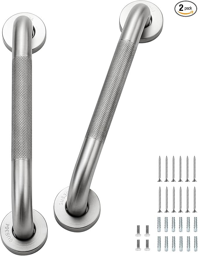 Grab Bars for Shower 2 Pack 12-Inch, Stainless Steel Anti-Slip Safety Shower Handle for Elderly Bathroom Wall Support Handicap Handicap Grab Bars for Seniors, Brushed Nickel