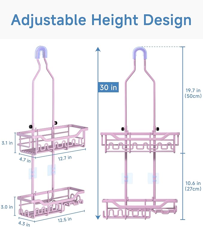 Shower Caddy, Upgraded Extended Length Shower Caddy Over Showerhead No Blocking to Shower Head, Rustproof Shower Organizer with Hooks Shampoo Soap Holder, Bathroom Large Hanging Shower Caddy